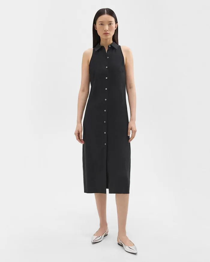 Women Dresses Theory Halter Neck Shirt Dress In LinenViscose Black
