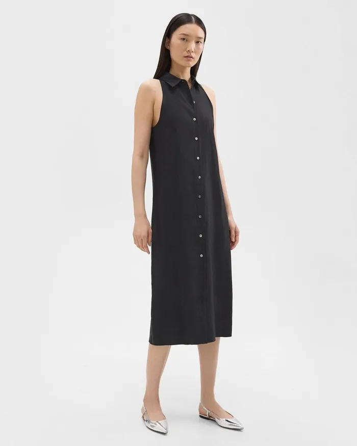 Women Dresses Theory Halter Neck Shirt Dress In LinenViscose Black
