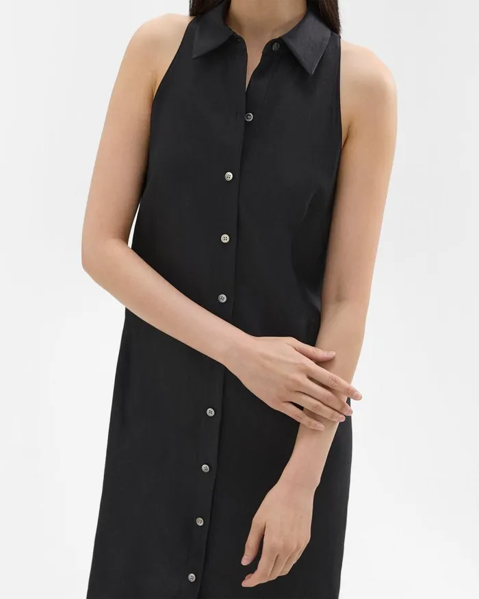 Women Dresses Theory Halter Neck Shirt Dress In LinenViscose Black