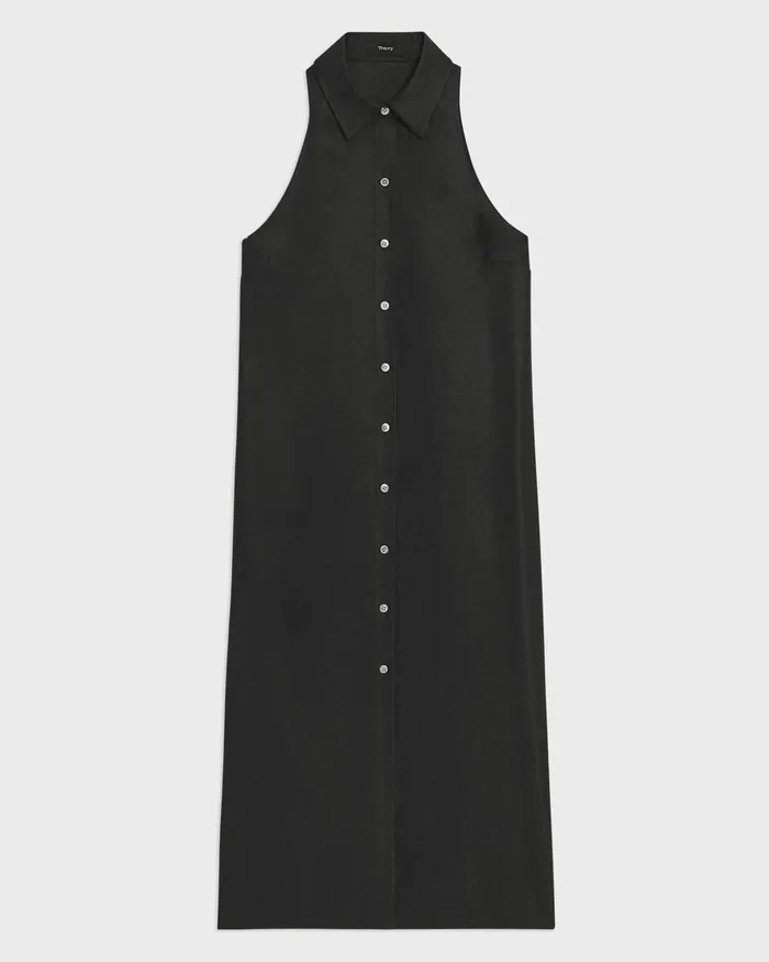 Women Dresses Theory Halter Neck Shirt Dress In LinenViscose Black