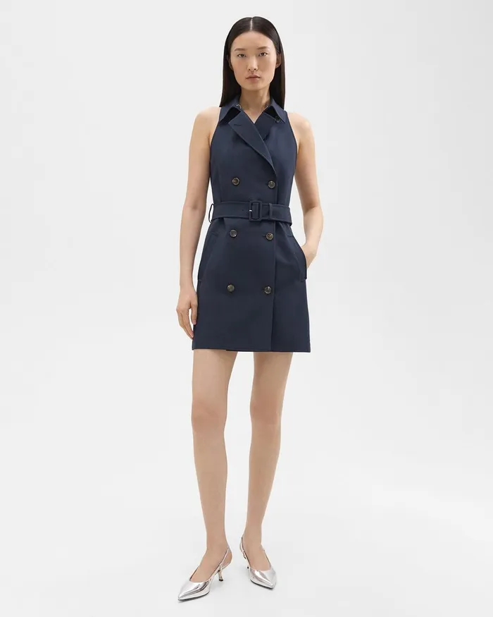 Women Dresses Theory Halter Trench Dress In Good Wool Nocturne Navy