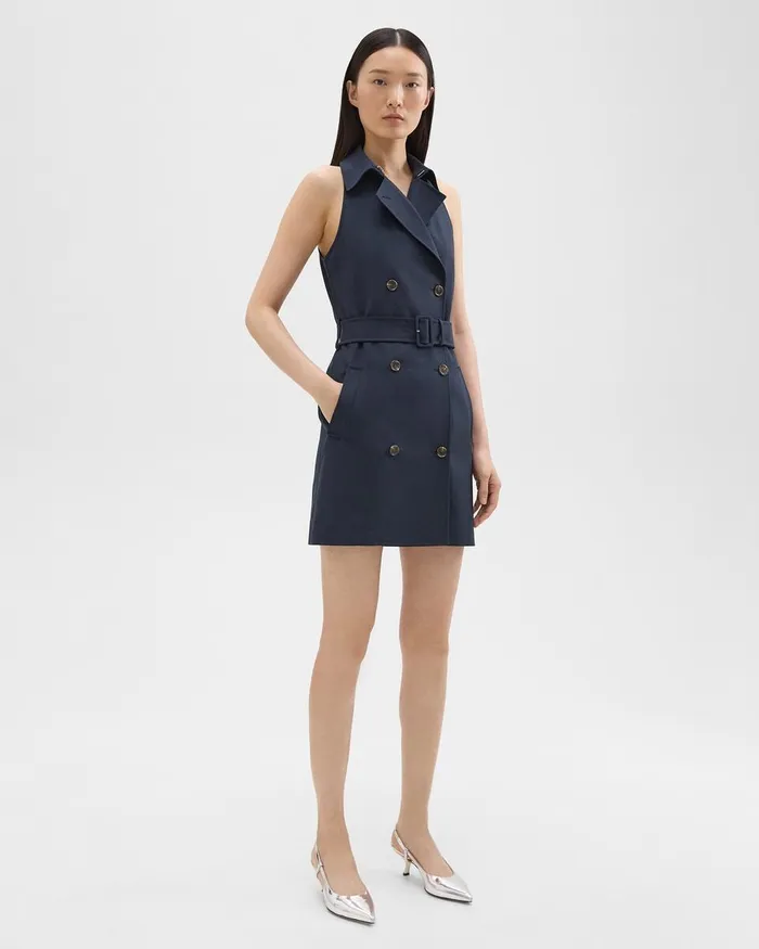 Women Dresses Theory Halter Trench Dress In Good Wool Nocturne Navy