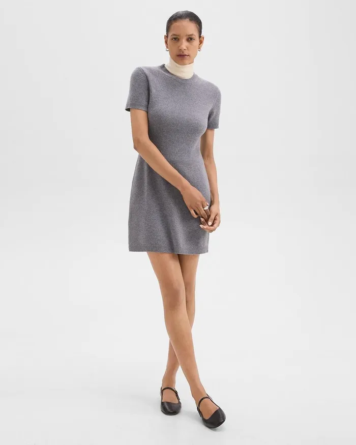 Women Dresses Theory Mini Sweater Dress In Felted WoolCashmere Ash Melange