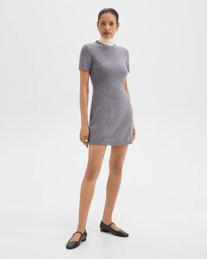 Women Dresses Theory Mini Sweater Dress In Felted WoolCashmere Ash Melange