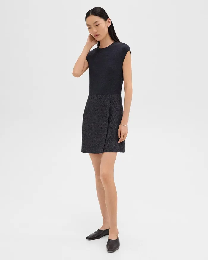 Women Dresses Theory Mini Wrap Dress In Tweed Charcoal Melange