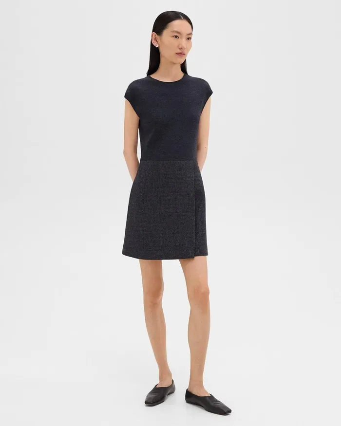 Women Dresses Theory Mini Wrap Dress In Tweed Charcoal Melange