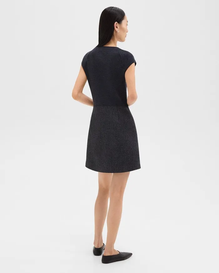 Women Dresses Theory Mini Wrap Dress In Tweed Charcoal Melange