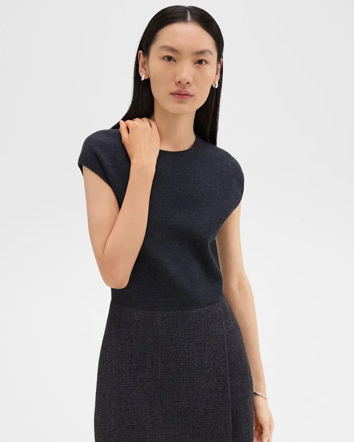 Women Dresses Theory Mini Wrap Dress In Tweed Charcoal Melange