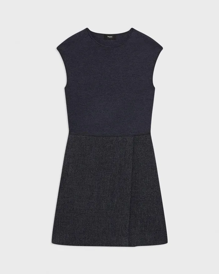 Women Dresses Theory Mini Wrap Dress In Tweed Charcoal Melange