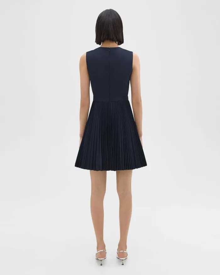 Women Dresses Theory Pleated Mini Dress In Sleek Poplin Nocturne Navy