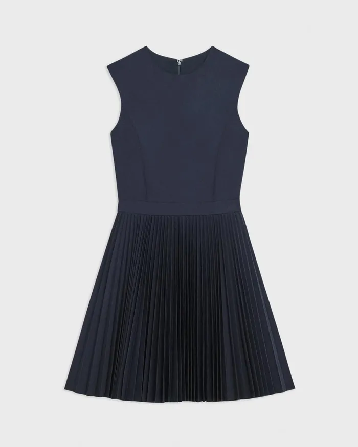 Women Dresses Theory Pleated Mini Dress In Sleek Poplin Nocturne Navy