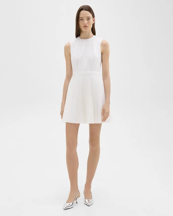 Women Dresses Theory Pleated Mini Dress In Sleek Poplin White
