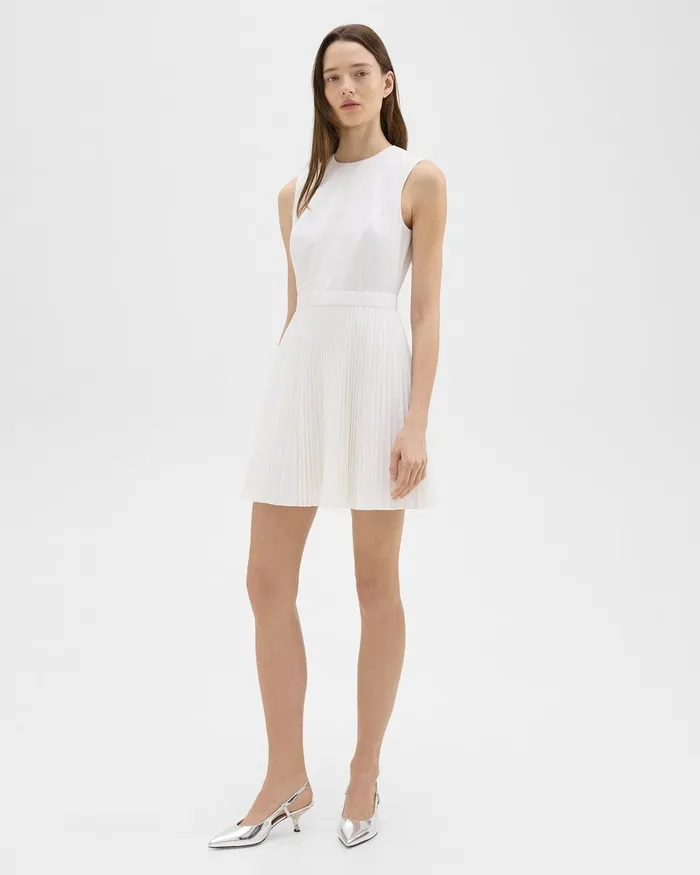 Women Dresses Theory Pleated Mini Dress In Sleek Poplin White
