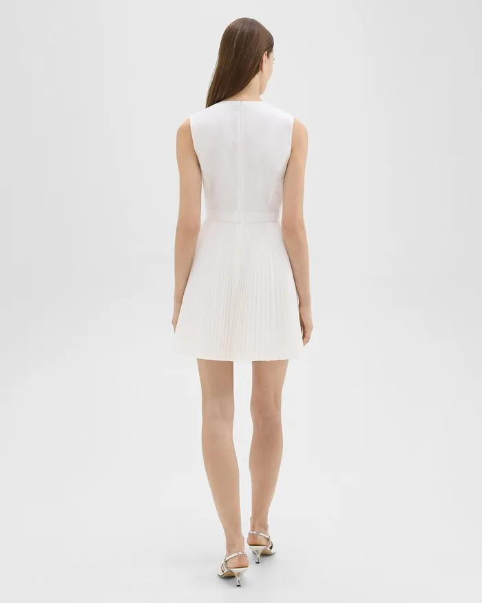 Women Dresses Theory Pleated Mini Dress In Sleek Poplin White