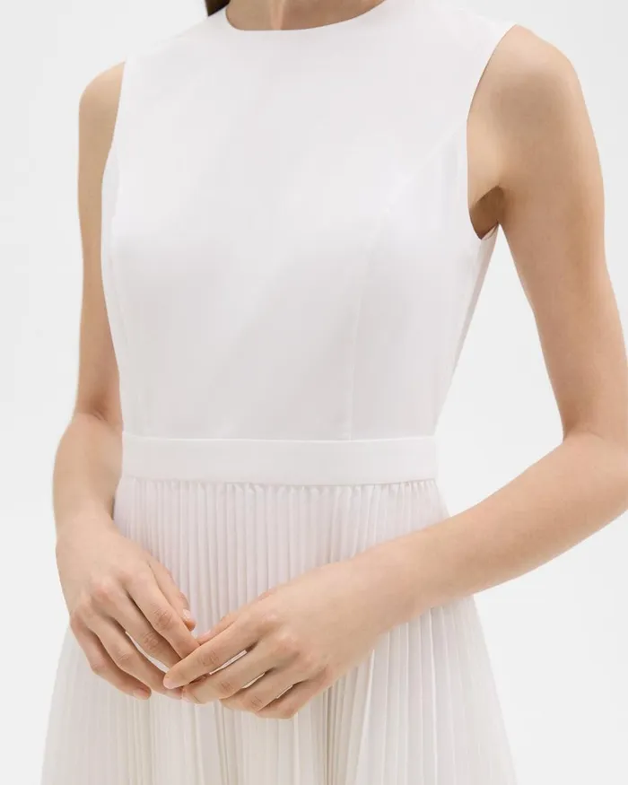 Women Dresses Theory Pleated Mini Dress In Sleek Poplin White