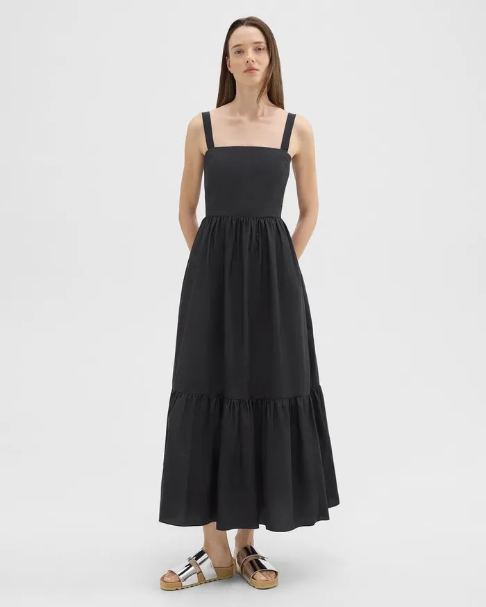 Women Dresses Theory Tiered Sleeveless Dress In CottonBlend Black