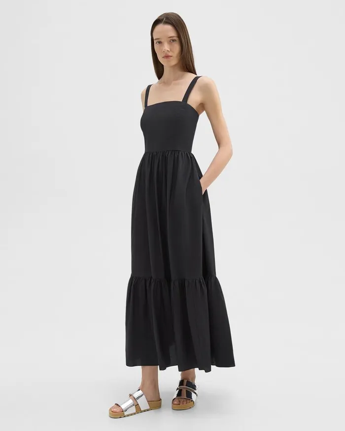Women Dresses Theory Tiered Sleeveless Dress In CottonBlend Black