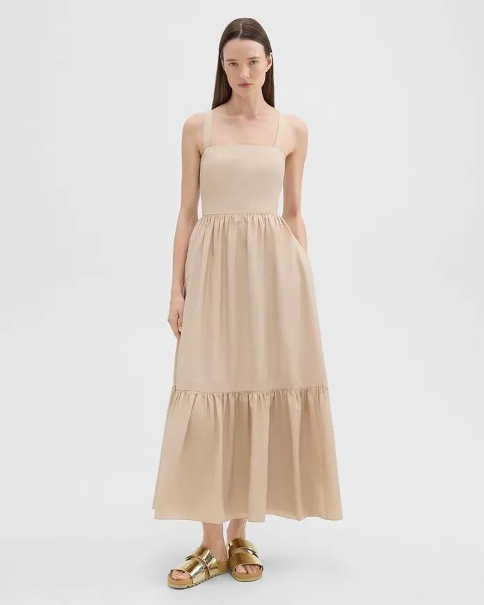 Women Dresses Theory Tiered Sleeveless Dress In CottonBlend Soft Gold