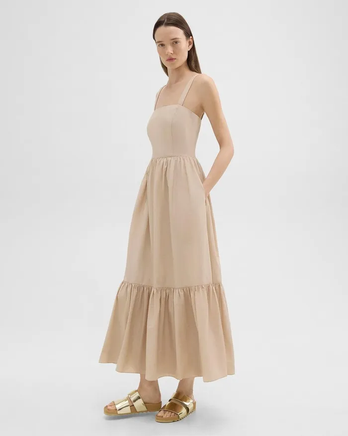 Women Dresses Theory Tiered Sleeveless Dress In CottonBlend Soft Gold