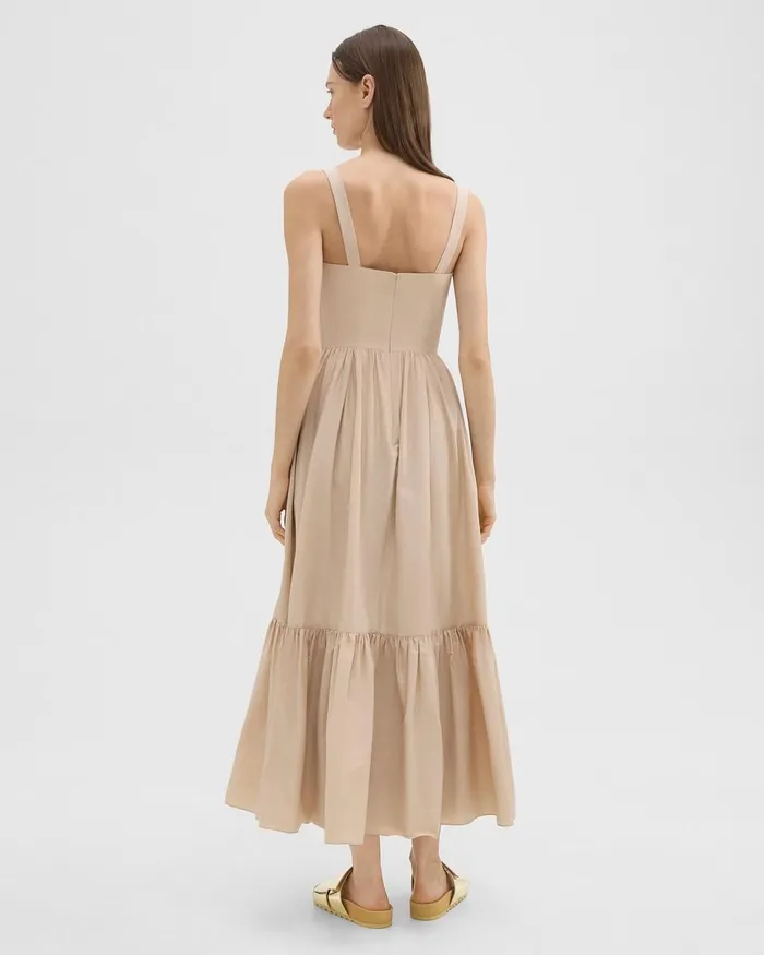Women Dresses Theory Tiered Sleeveless Dress In CottonBlend Soft Gold