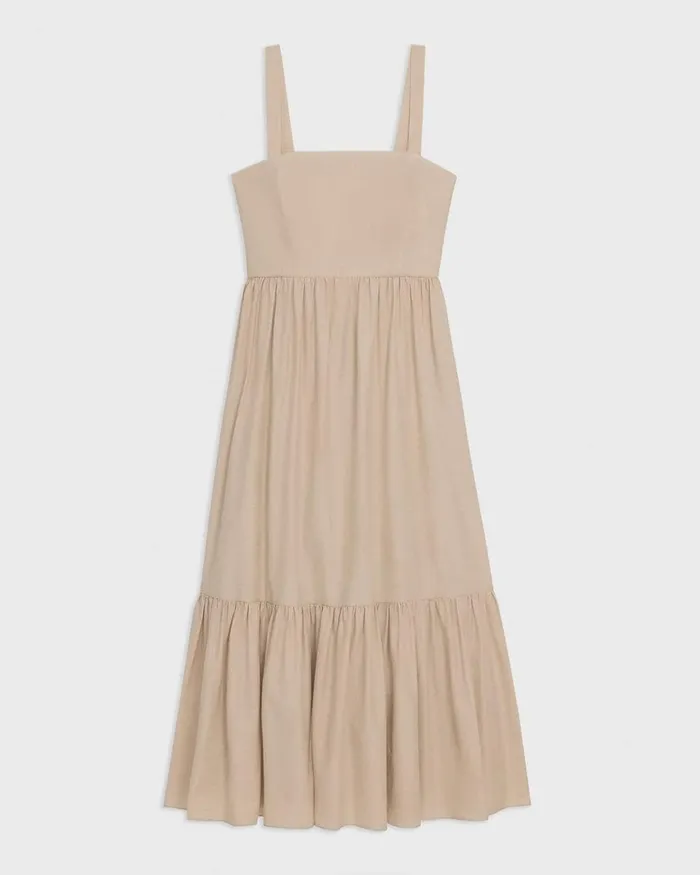 Women Dresses Theory Tiered Sleeveless Dress In CottonBlend Soft Gold