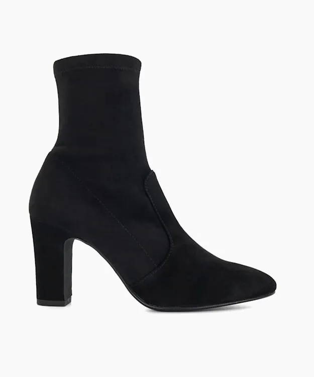 Women Dune London Ankle Boots Almond Toe Block Heel Sock Boots Black