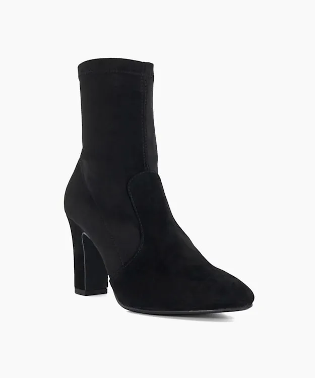 Women Dune London Ankle Boots Almond Toe Block Heel Sock Boots Black