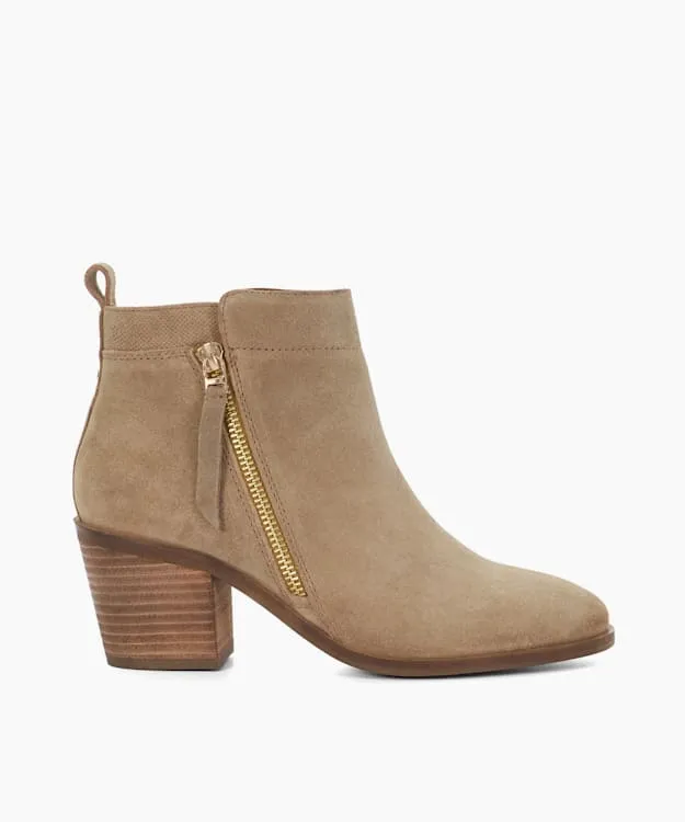 Women Dune London Ankle Boots Block Heel Side Zip Boots Neutral