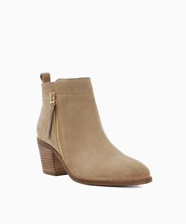 Women Dune London Ankle Boots Block Heel Side Zip Boots Neutral