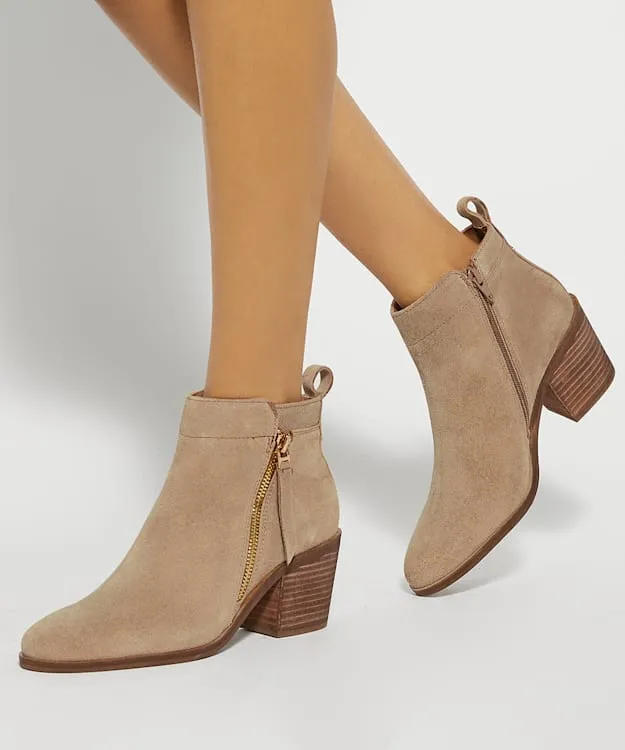 Women Dune London Ankle Boots Block Heel Side Zip Boots Neutral