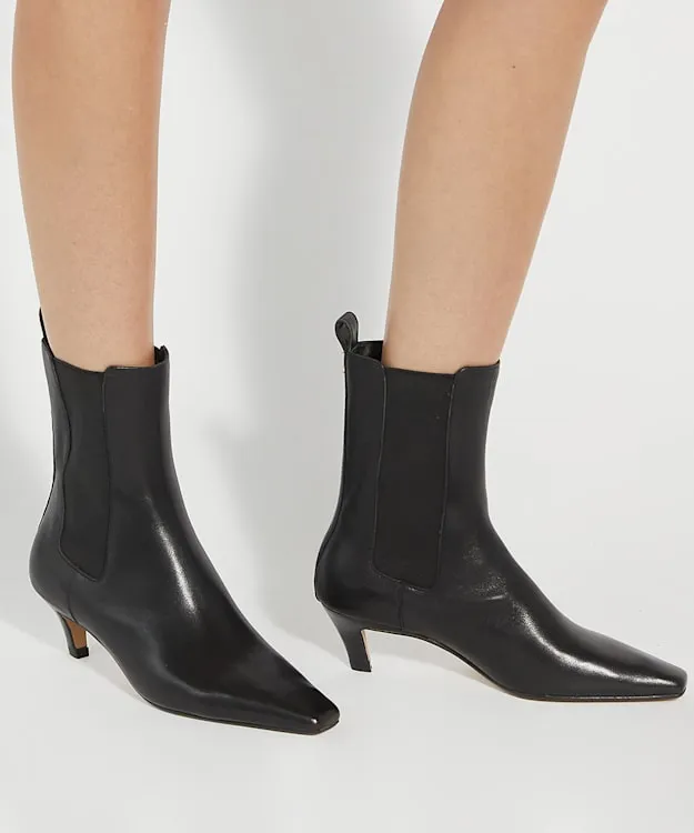 Women Dune London Ankle Boots Chiselled Toe Kitten Heel Chelsea Ankle Boots Black