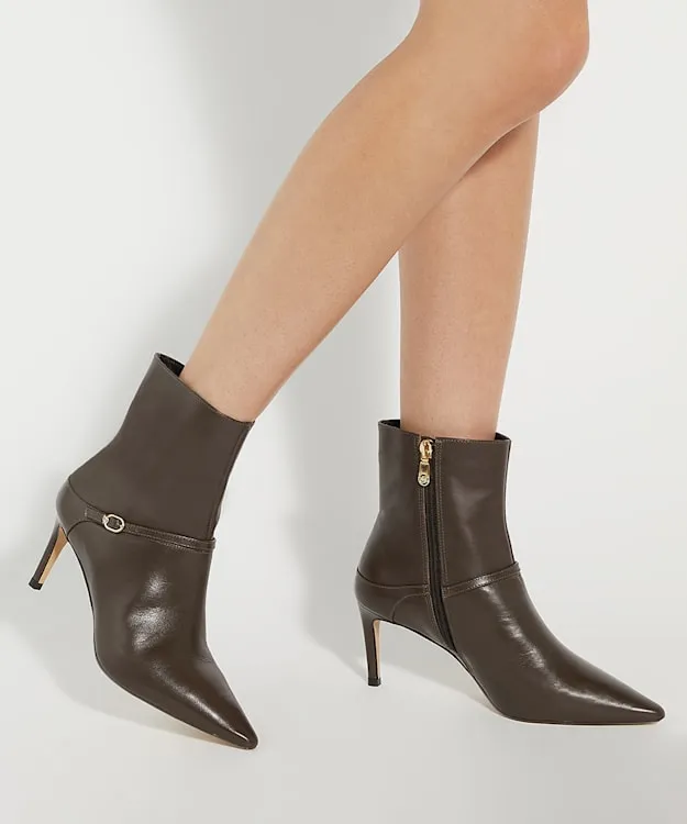 Women Dune London Ankle Boots Heeled Leather Ankle Boots Brown