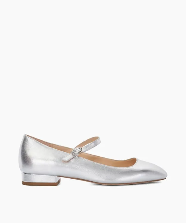 Women Dune London Ballet Pumps Silver Low Heel Mary Janes Metallic