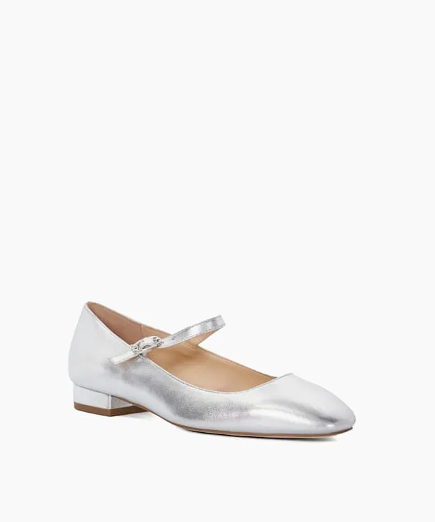 Women Dune London Ballet Pumps Silver Low Heel Mary Janes Metallic