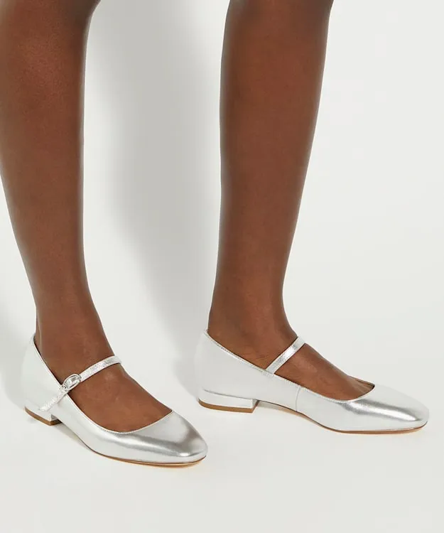 Women Dune London Ballet Pumps Silver Low Heel Mary Janes Metallic