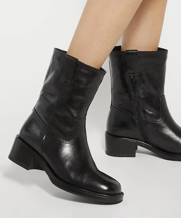 Women Dune London Biker Boots Borg Lined Chunky Boots Black