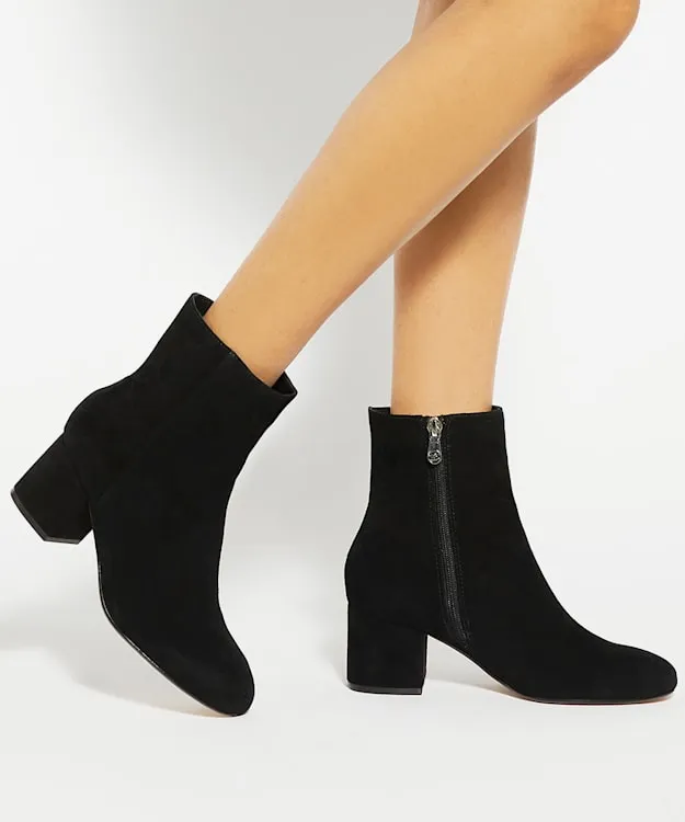 Women Dune London Black Boots Side Zip Block Heel Ankle Boots Black