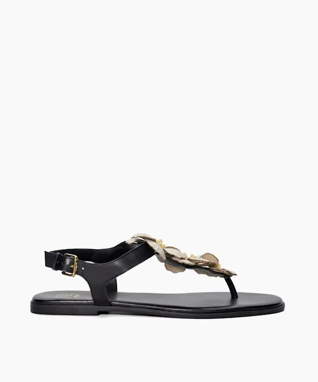 Women Dune London Black Sandals Floral Embellished ToePost Sandals Black