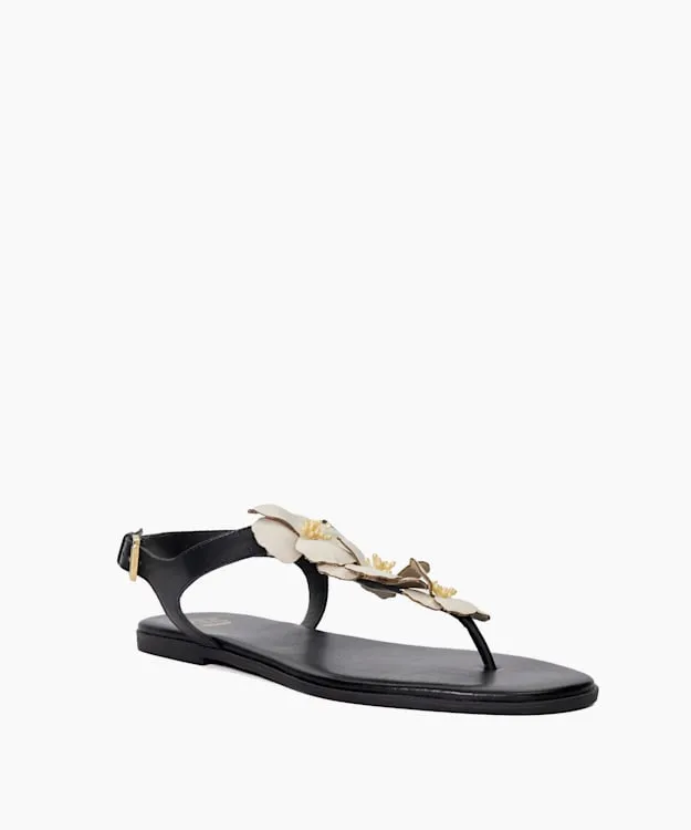 Women Dune London Black Sandals Floral Embellished ToePost Sandals Black