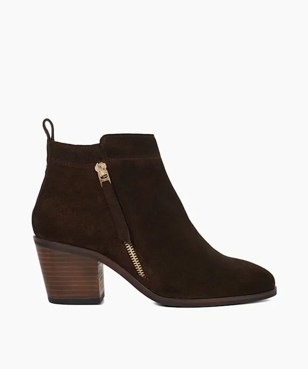 Women Dune London Brown Boots Block Heel Side Zip Boots Brown