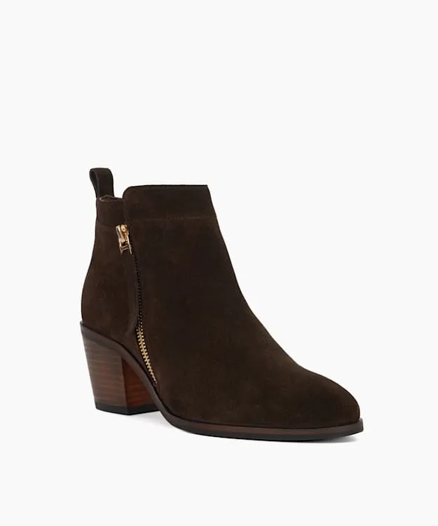 Women Dune London Brown Boots Block Heel Side Zip Boots Brown