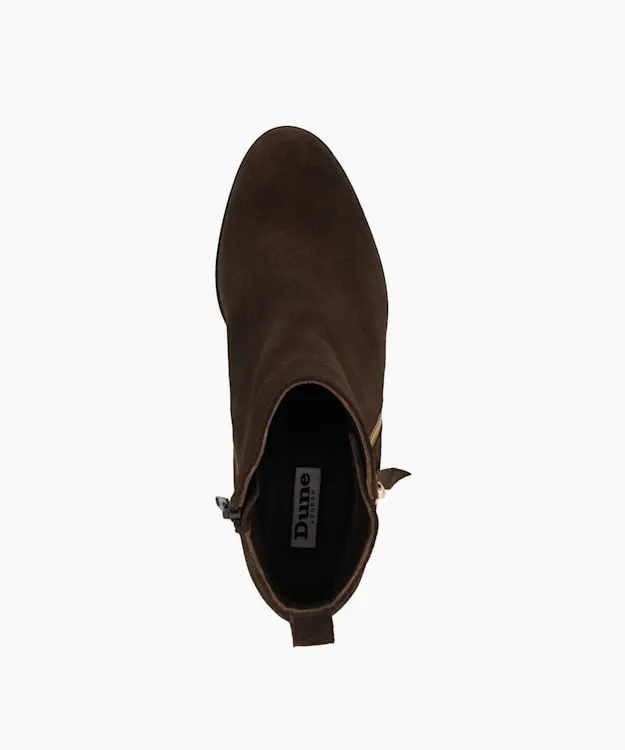 Women Dune London Brown Boots Block Heel Side Zip Boots Brown