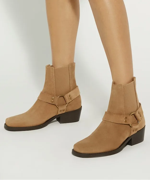 Women Dune London Chelsea Boots Harness Suede Biker Boots Neutral