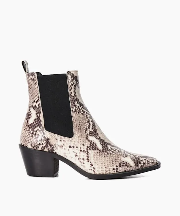 Women Dune London Chelsea Boots Reptile Print Leather Western Boots Neutral