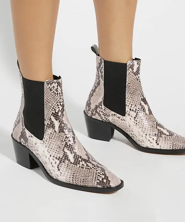Women Dune London Chelsea Boots Reptile Print Leather Western Boots Neutral