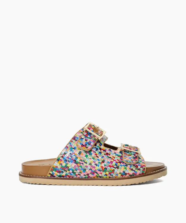 Women Dune London Flat Sandals Two Strap Sequin Sandals Multi