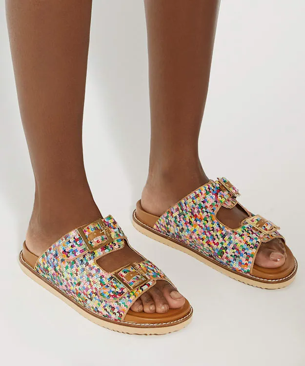 Women Dune London Flat Sandals Two Strap Sequin Sandals Multi