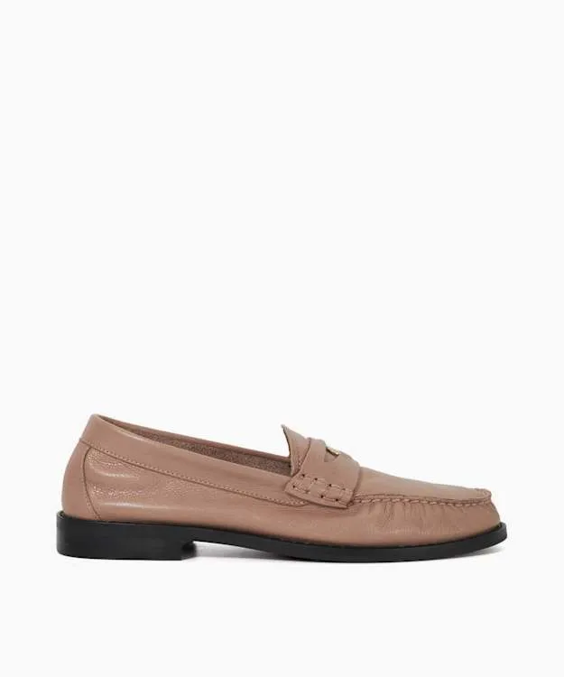 Women Dune London Flat Shoes Coin Penny Trim Loafers Neutral