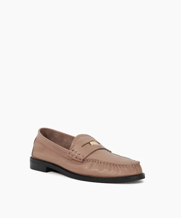 Women Dune London Flat Shoes Coin Penny Trim Loafers Neutral