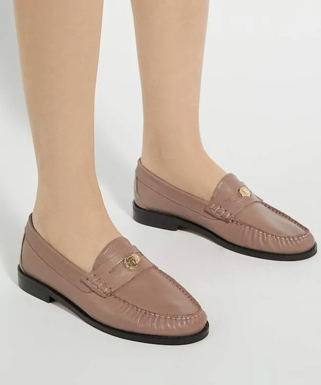 Women Dune London Flat Shoes Coin Penny Trim Loafers Neutral